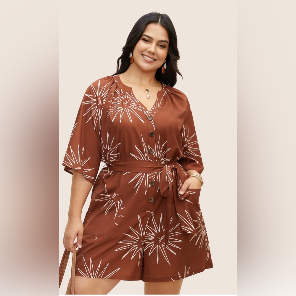 NWT Sun Print Brown Romper Plus size 18/20 2x 🌹🌺🌹BC BAG 01